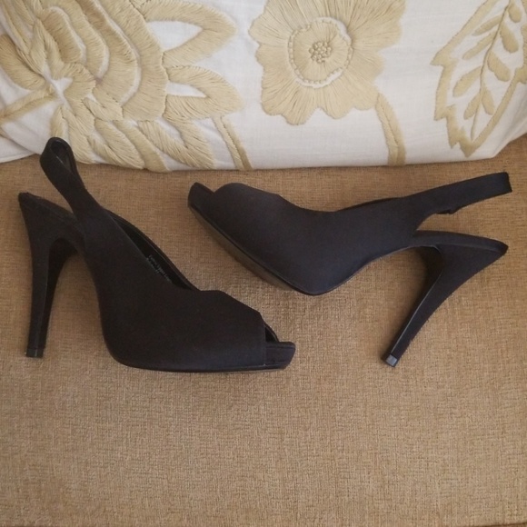 Black Satin Peep Toe Pump - Picture 2 of 3